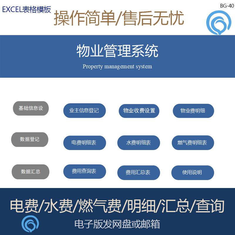 物业收费管理系统EXCEL物业费用电费水费管理费明细汇总查询统计
