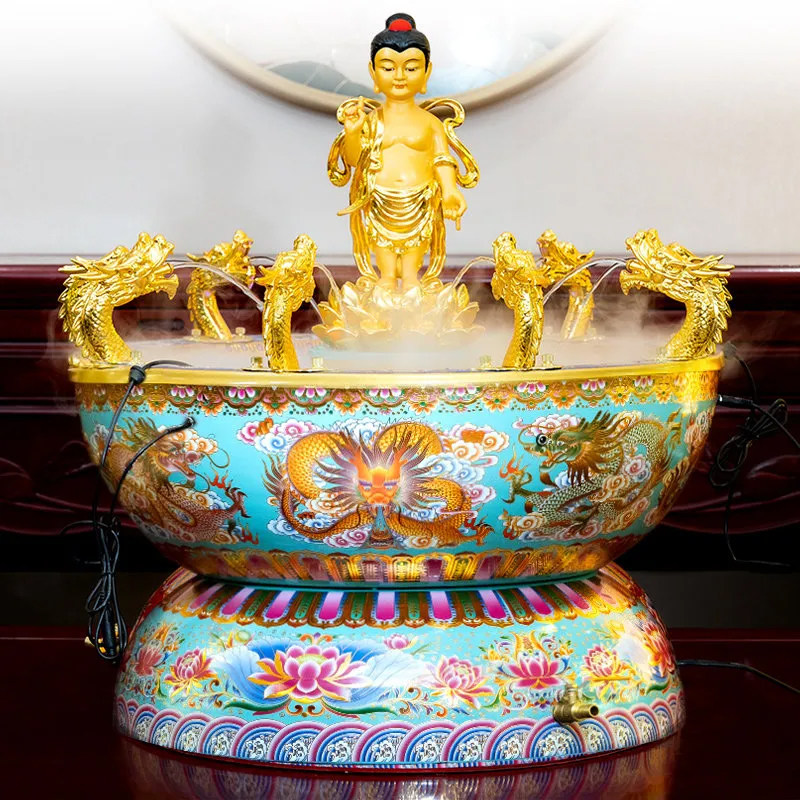 浴佛盆九龙吐水合金盆浴佛用品喷水浴佛节寺庙释迦牟尼铜太子佛像