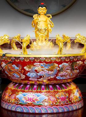 景泰蓝浴佛盆佛诞节释迦牟尼佛太子佛浴佛节寺庙用品九龙吐水摆件