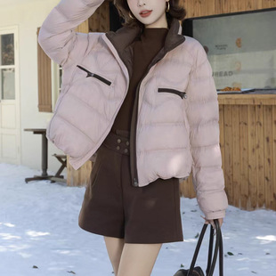 2025冬季新款粉红色宽松显瘦百搭立领长袖羽绒服短款加厚保暖外套