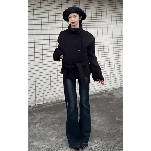 原SUN11 STUDIO女冬季毛呢外套小个子独特超好看加厚短款呢子大衣