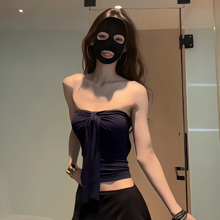 美式蝴蝶结系带抹胸设计背心夏季纯欲风修身胸内显瘦辣妹上衣外穿