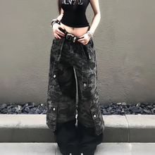 美式辣妹做旧拼接迷彩痞帅高级感裤子设计感牛仔裤女多口袋工装裤
