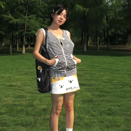 复古甜酷辣妹天吊带背心女夏季2025露背短款上衣条纹拉链连帽外套