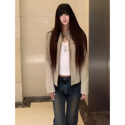 原SUN11 STUDIO多巴胺美式立领做旧短款外套女秋新款正肩夹克上衣