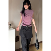 复古休闲裤 辣妹假两件黑色西装 设计感小众叠穿裙裤 美式 裤 子女夏季