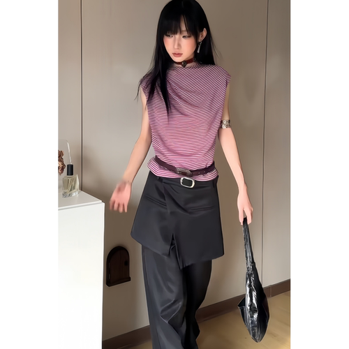 辣妹假两件黑色西装裤子女夏季设计感小众叠穿裙裤美式复古休闲裤