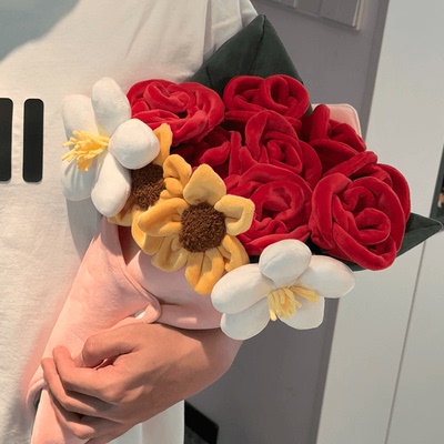 仿真花玫瑰花束玩偶毛绒玩具广志送美伢diy手捧花束送女友520礼物