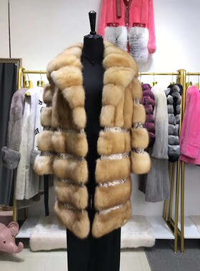 皮草紫貂中长款蛇皮纹外套