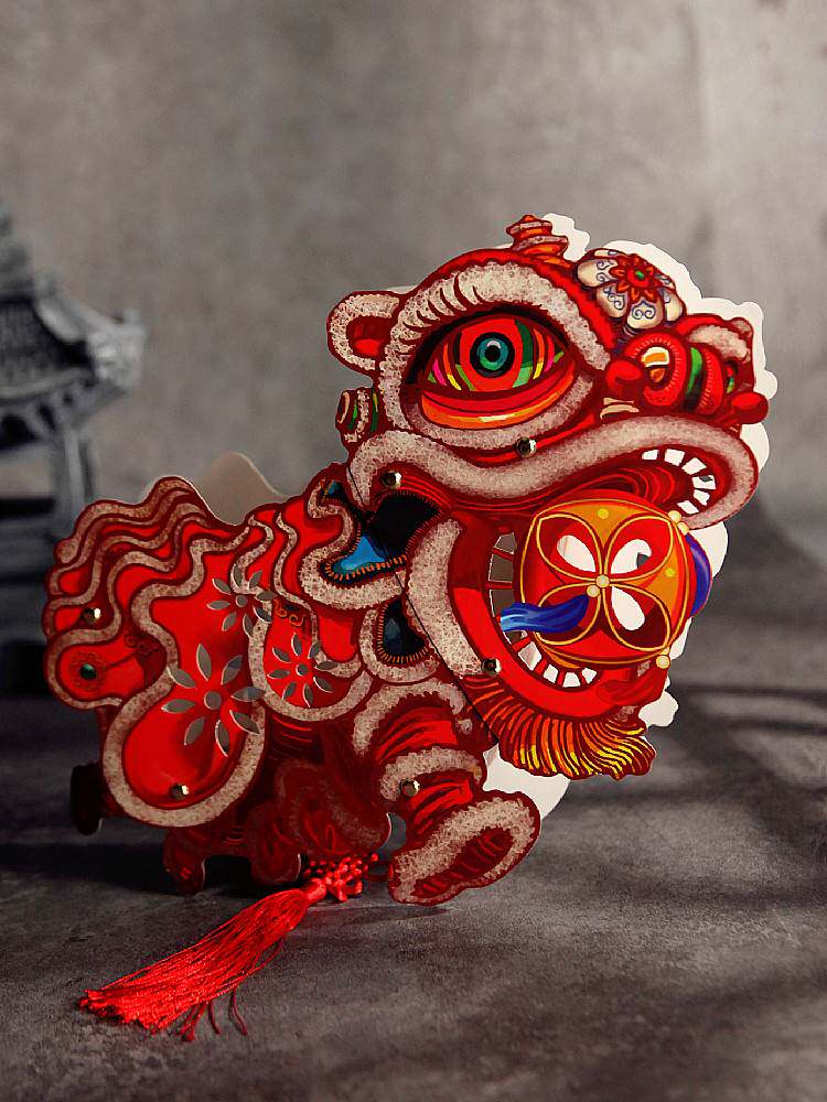 元宵节复古传统纸灯笼儿童新年狮子灯手提手工DIY半成品醒狮花灯