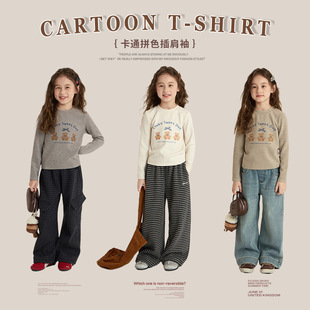 女童抓绒磨毛卡通长袖T恤冬款儿童加绒保暖打底衫中大童辣妹上衣