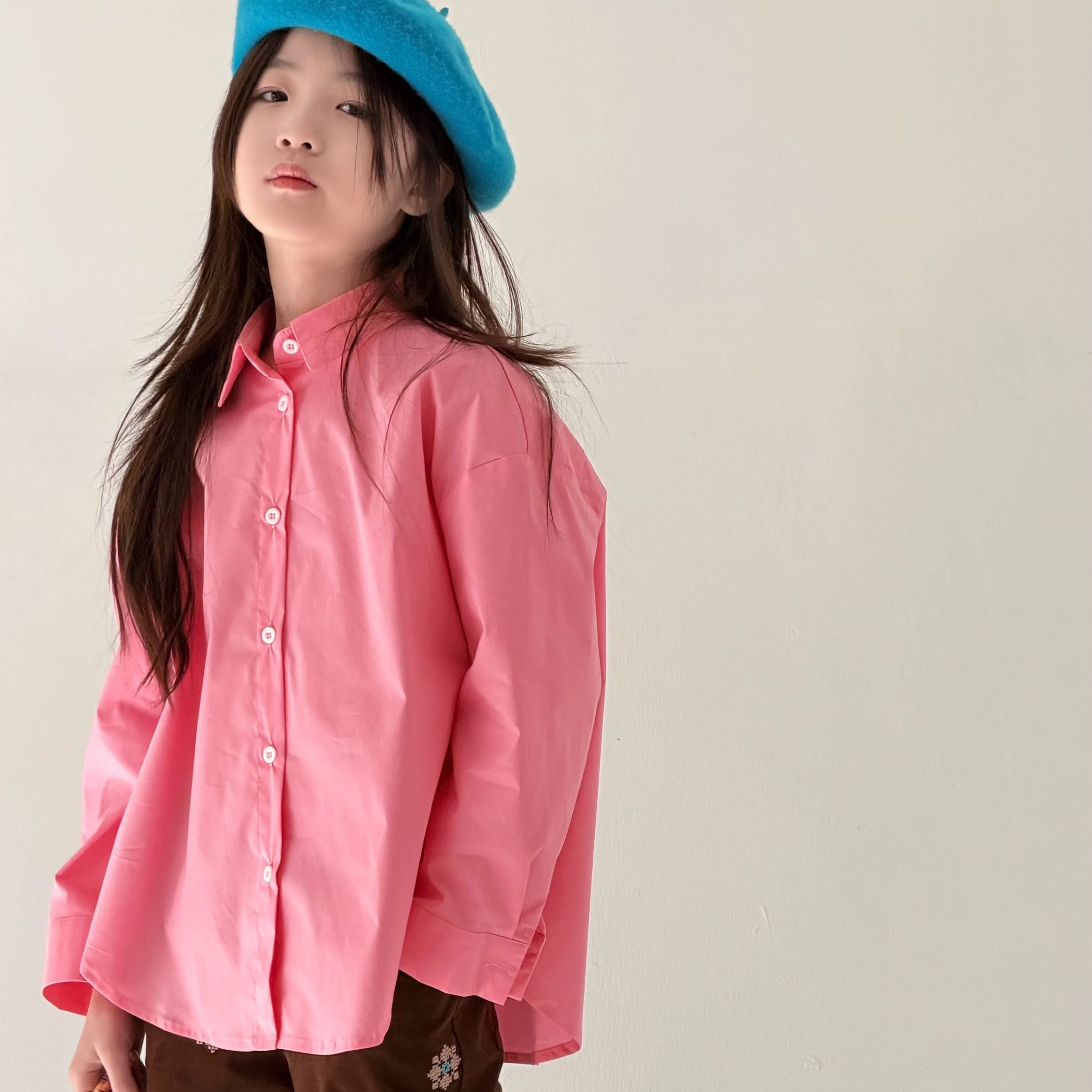 【乌梅子酱】小众设计女童亲子阔版粉色衬衫咖色灯芯绒刺绣喇叭裤,童装/婴儿装/亲子装,衬衫,淘宝优惠券,粉丝福利购,淘宝优惠卷