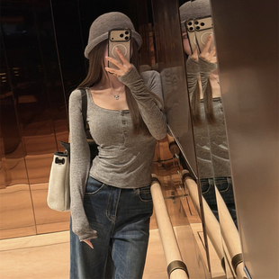 NINASTUDIO 【大U领口】灰色亨利长袖