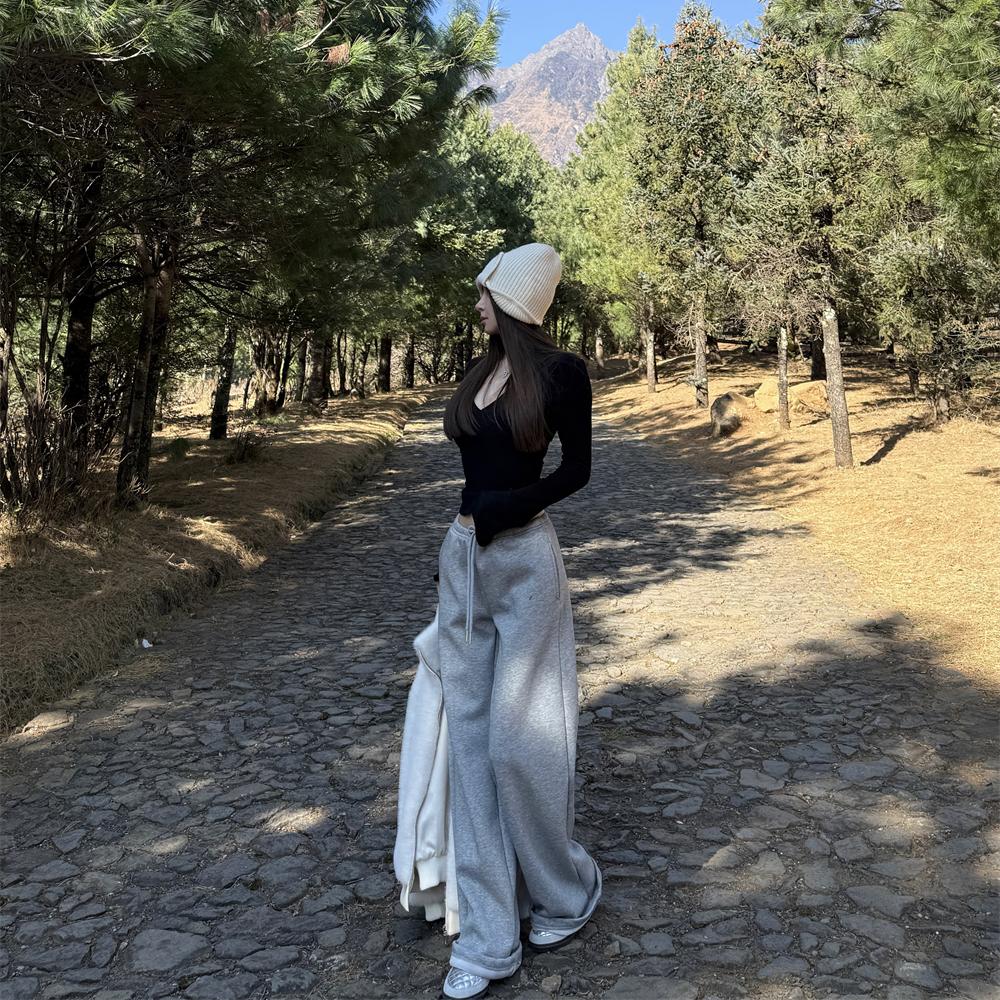 NINASTUDIO 【不加绒or加绒】 细边腰设计 低腰卫裤 2色