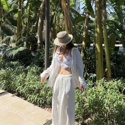 NINASTUDIO【老钱休闲风】仿亚麻衬衫+长裤 套装