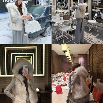 NINASTUDIO 【小雪狐】环保皮草  连帽马甲