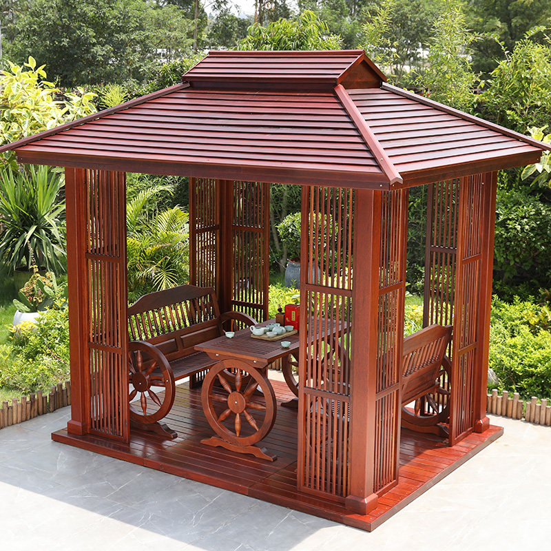实木凉亭庭院花园休闲别墅防腐木菠萝格木景观小木屋中式户外亭子