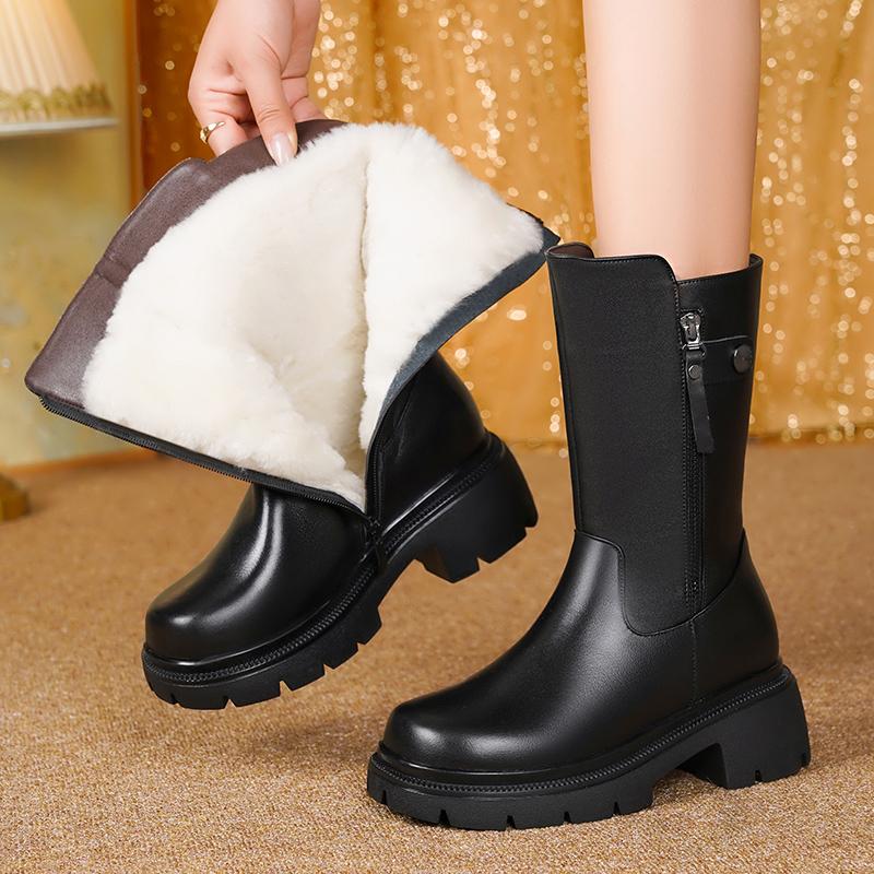 俪芙曼中筒羊毛靴女靴棉鞋