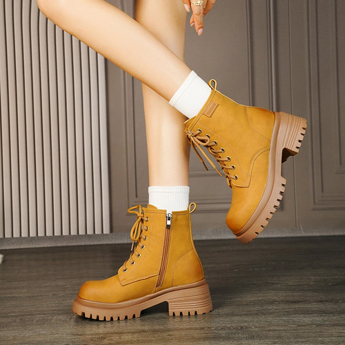 俪芙曼马丁靴皮毛一体厚底棉鞋