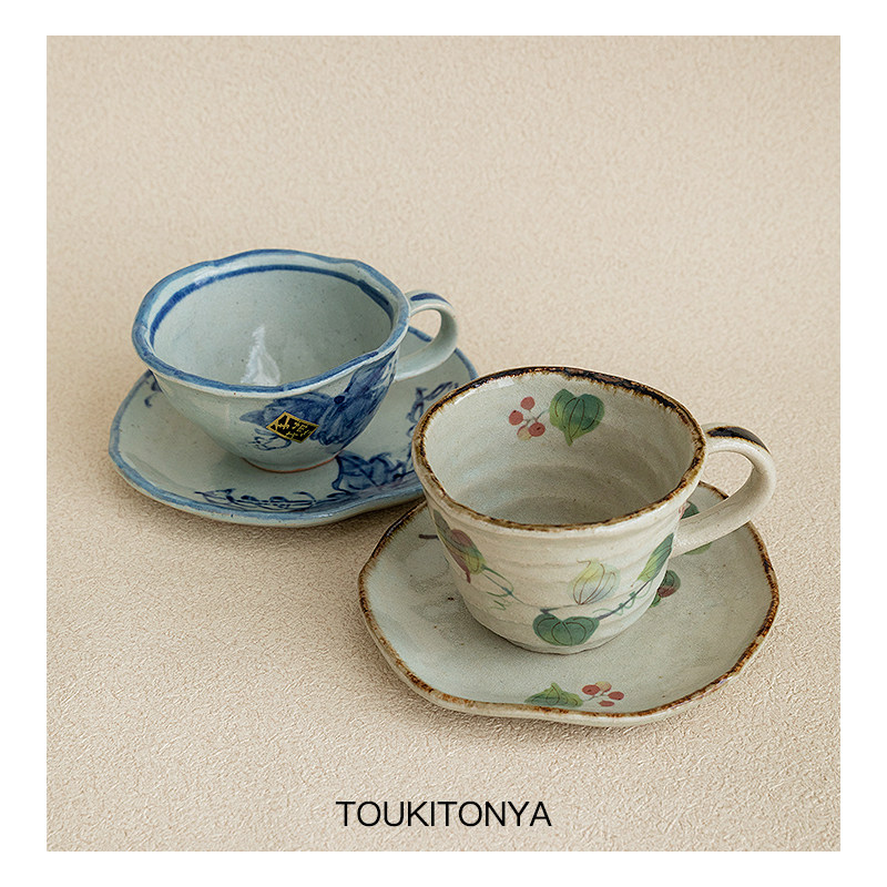 现货日本美浓烧日式陶瓷咖啡杯碟套装带托盘杯子下午茶茶具家用