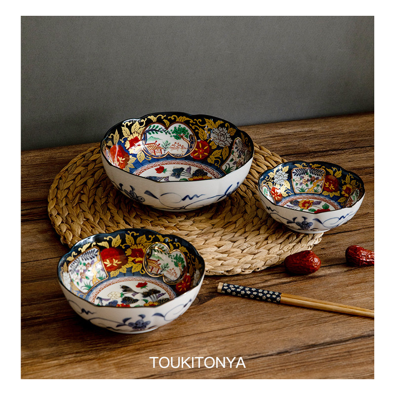 现货日本进口美浓烧伊万里风陶瓷牡丹饭碗面碗汤碗沙拉碗餐具家用