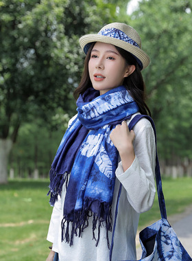 春秋新款扎染民族风围巾云南旅游送礼披肩印花丝巾女防晒披风百搭