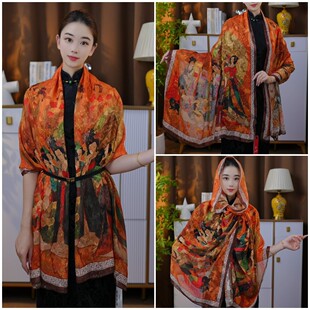 2025新款剪花丝巾优雅百搭高级感香云纱巾防晒披肩敦煌穿搭薄围巾