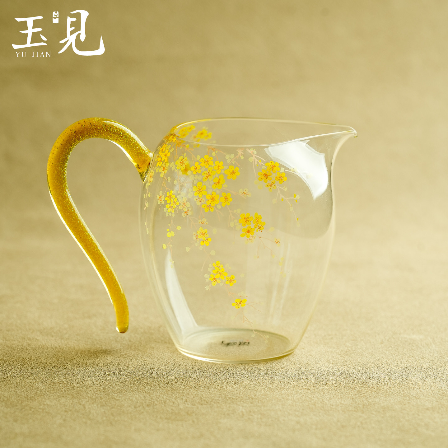 玉见带把手高端手绘茶海匀杯