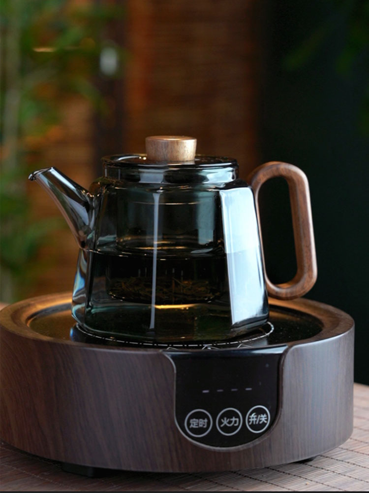 北京大学历史玻璃茶壶电热陶瓷制茶炉耐热玻璃茶壶八角木柄家用茶