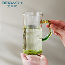 玻璃绿茶杯高端带把手个人茶杯高硼硅透明竹节泡茶杯 北大史新款