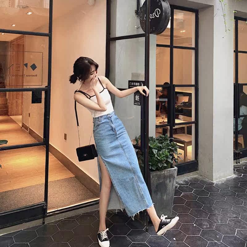Denim skirt 2020 summer Thin section Korean Edition Self cultivation Paige Mid length version Package hip Split ends One pace skirt longuettein the Play mode/Anime/Periphery/cos/Board games ,  Cosplay Apparel/Props/Service ,  Cosplay Women  category - from Buy2taobao.com to provide professional Taobao agent buy service