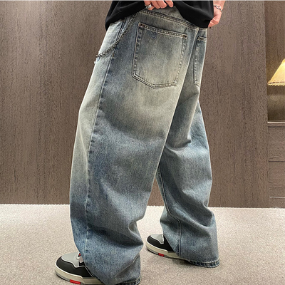 春季潮牌磨破微垮水洗复古牛仔裤