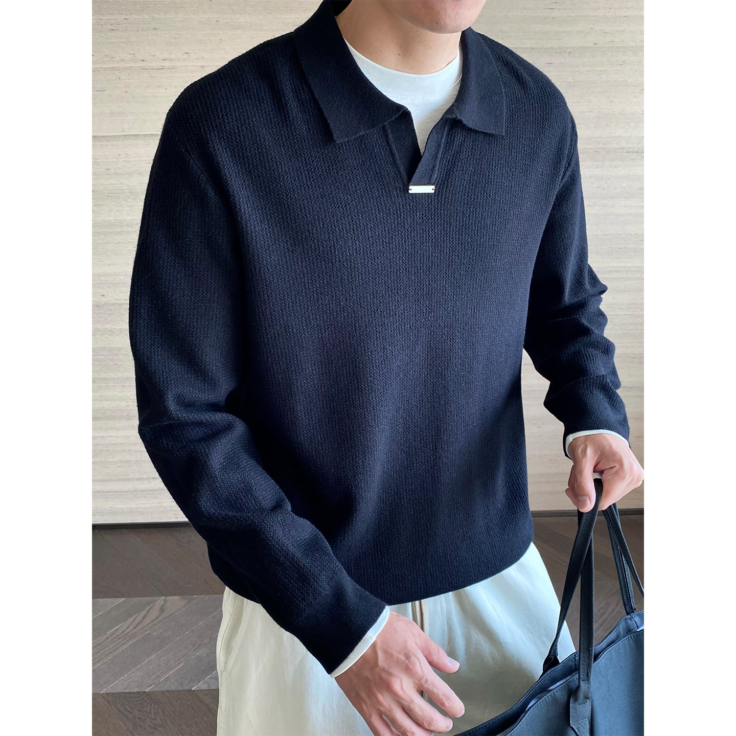 MXD UGLY2026秋冬新款老钱风简约休闲Polo领针织衫男都市通勤毛衣