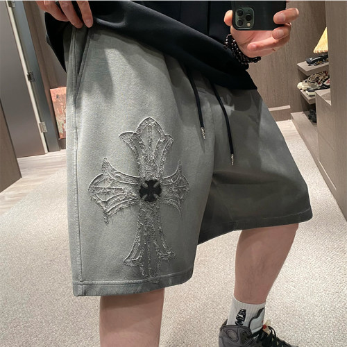 美式潮牌烧花大logo烟灰色短裤男