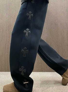 潮牌高定皮刺绣户外运动宽松卫裤
