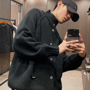 毛衣男秋冬立领慵懒风纯色老钱针织衫 复古休闲开衫 潮 UGLY美式 MXD