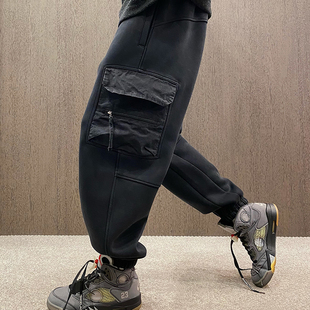 拼接大口袋松紧腰抽绳宽松休闲裤 男户外工装 UGLY潮牌束脚卫裤 MXD