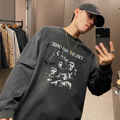 MXD 上衣 轻奢重磅阔版 UGLY美式 潮牌复古水洗假两件圆领卫衣男秋季