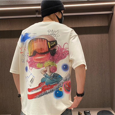 夏新款潮牌彩绘印花刺绣透气短袖