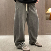 MXD 男松紧腰宽松运动裤 UGLY美式 潮牌火山灰刺绣三角标脏洗休闲裤