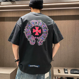 MXD UGLY美式复古潮牌刺绣情侣短袖T恤夏季宽松做破撞色ins上衣男