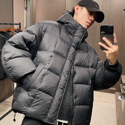 冬高充绒纯色廓形情侣羽绒面包服