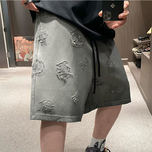 美式潮牌梵文烧花夏季运动短裤男