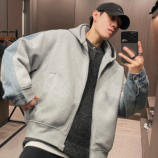 高定牛仔拼街连帽羽绒服男90白鸭绒运动外套 潮牌冬季 MXD UGLY美式