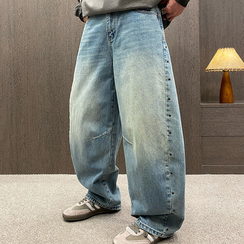 MXD UGLY2026春季新款美式镂空铆钉垂感牛仔裤潮牌直筒宽松弯刀裤,男装,牛仔裤,淘宝优惠券,粉丝福利购,淘宝优惠卷