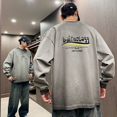 秋冬阔版潮牌字母重磅巴黎灰长袖