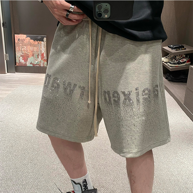 MXD UGLY烫钻字母巴黎灰复古运动短裤男夏季老钱风奢潮痞帅五分裤