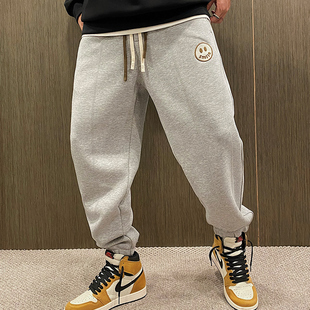 潮流宽松休闲裤 男双抽绳笑脸刺绣运动束脚裤 UGLY秋冬加绒卫裤 MXD