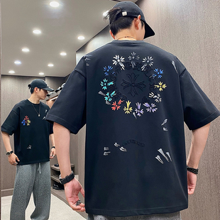MXD UGLY26春夏新款美式奢潮彩印圆领短袖T恤男重磅烧花logo半袖