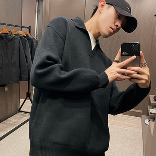 通勤海鸥领纯色假两件套头百搭毛衣男老钱休闲针织衫 MXD UGLY秋季